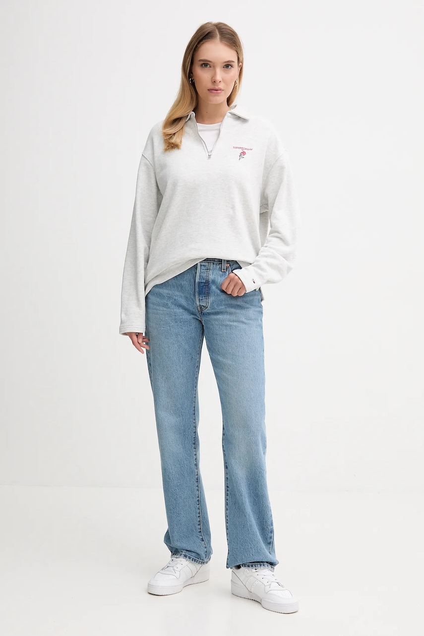 Хлопковая кофта Tommy Jeans цвет серый однотонная DW0DW22182 Хлопковая кофта Tommy Jeans цвет серый однотонная DW0DW22182