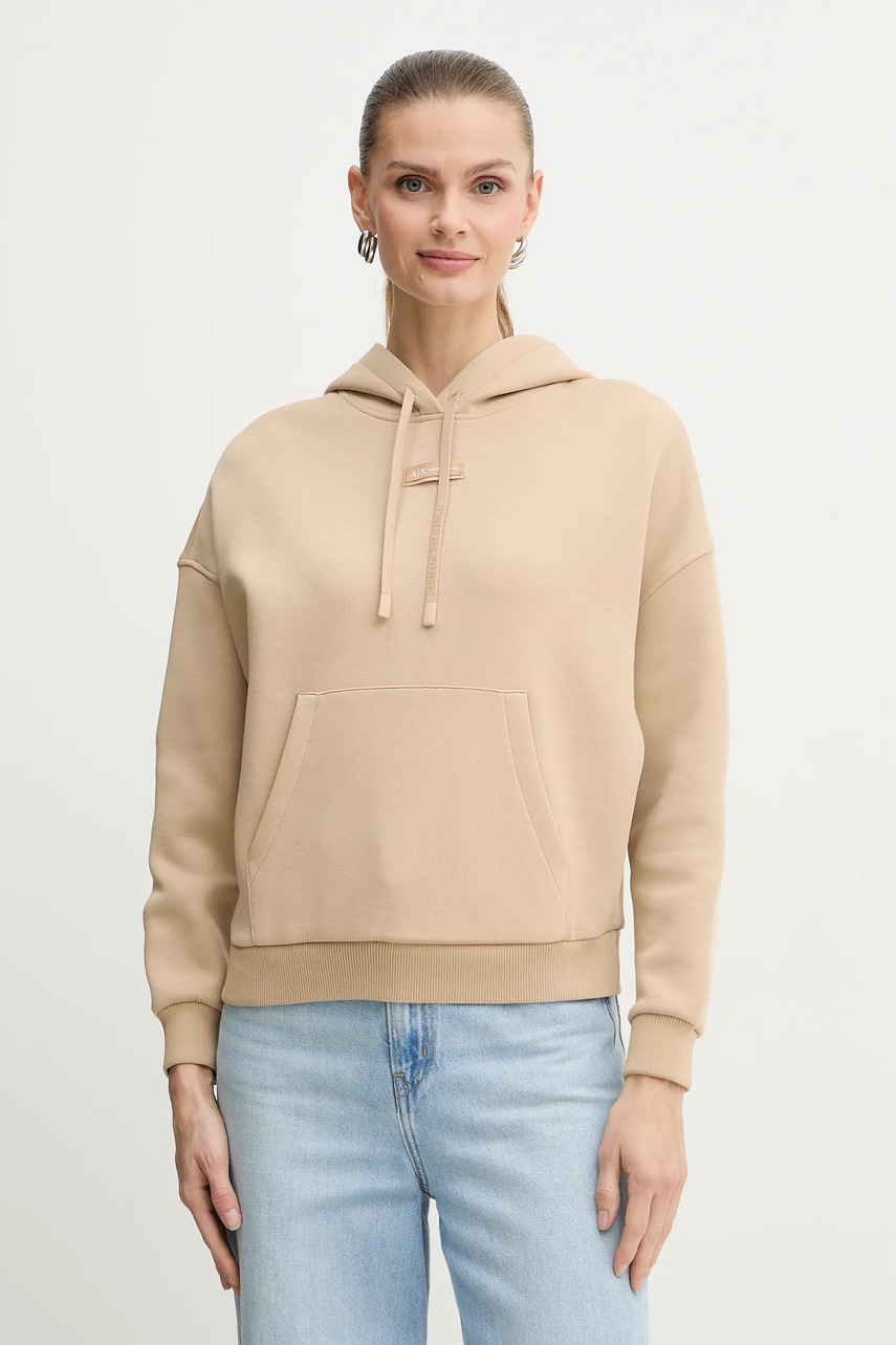 Levně Mikina Armani Exchange dámská, zelená barva, s kapucí, hladká, XW000745 AF16134