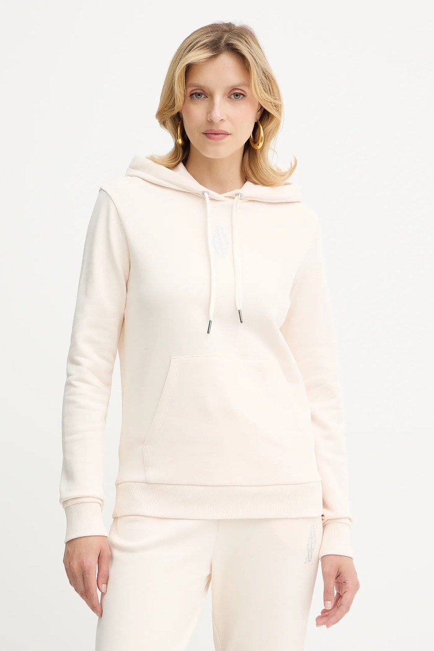 Levně Bavlněná mikina Armani Exchange dámská, béžová barva, s kapucí, s aplikací, XW000983 AF14284