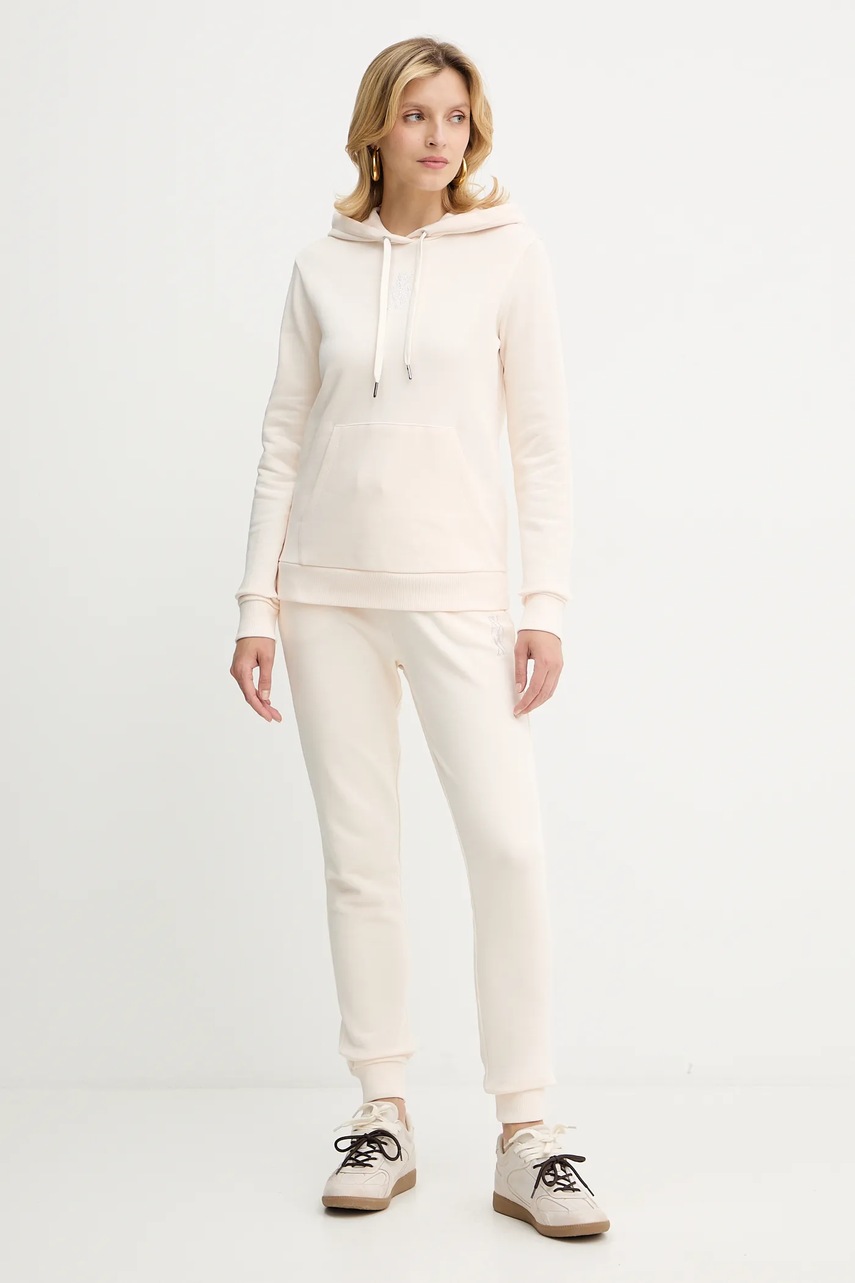 Хлопковая кофта Armani Exchange цвет бежевый с капюшоном с аппликацией XW000983 AF14284