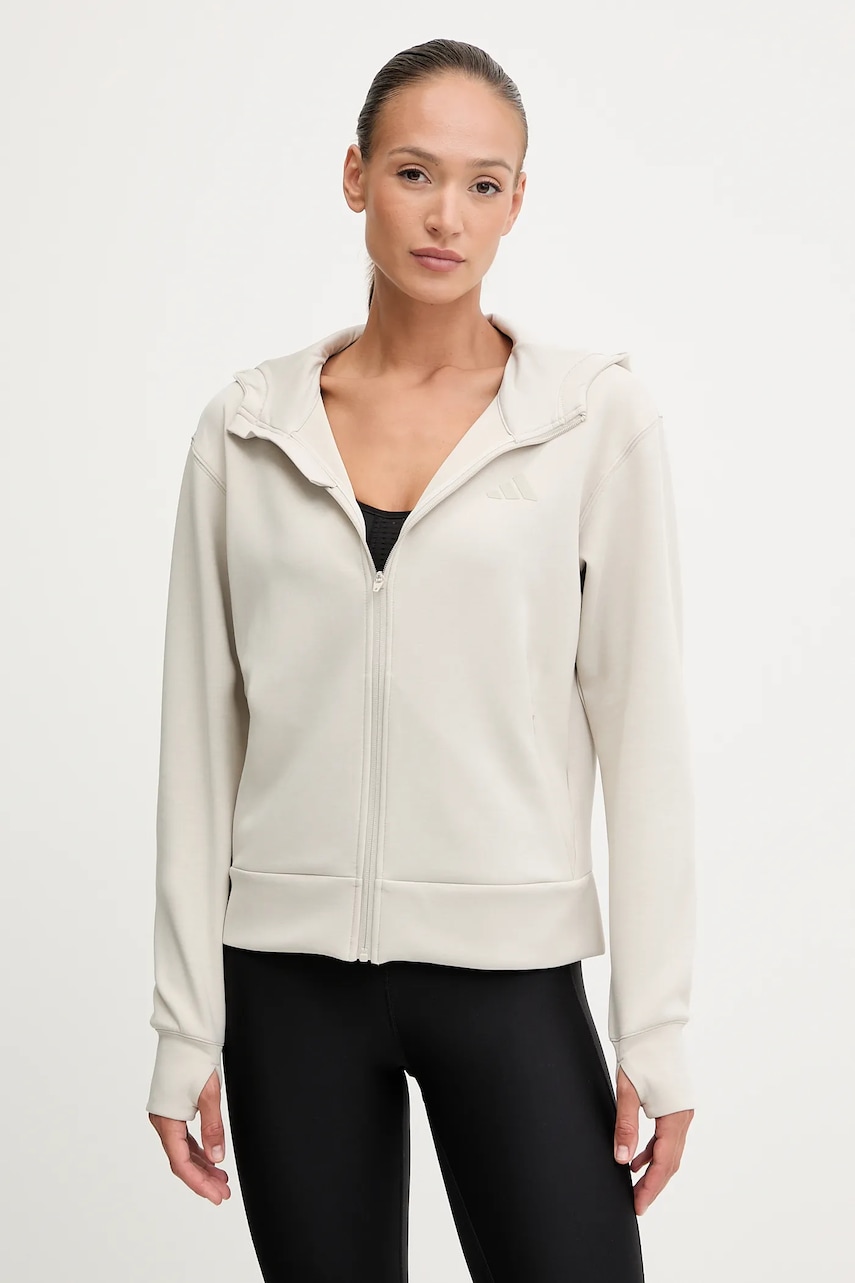 adidas Performance hanorac de antrenament Designed for Training culoarea bej, cu glugă, neted, JX7318