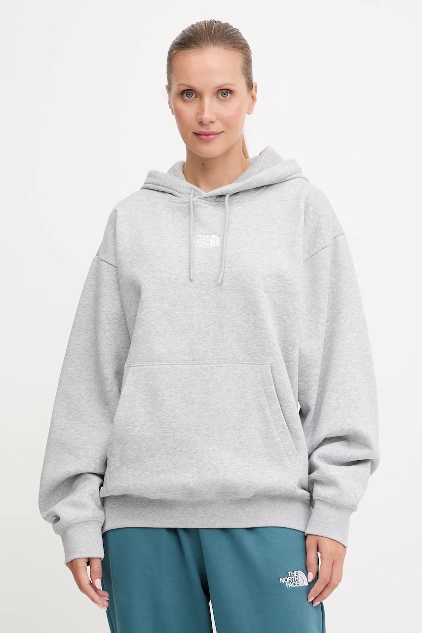 The North Face bluză Essential culoarea gri, cu glugă, melanj, NF0A89ENDYX1