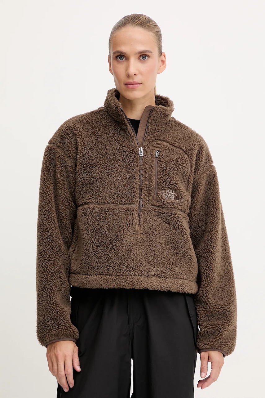 The North Face hanorac fleece TNF Extreme Pile culoarea maro, cu glugă, uni, NF0A88ZC1OI1