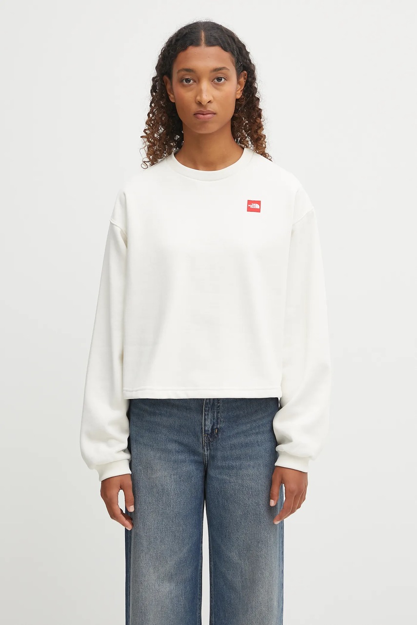 Mikina The North Face Redbox dámská, béžová barva, s aplikací, NF0A8EFYQLI1