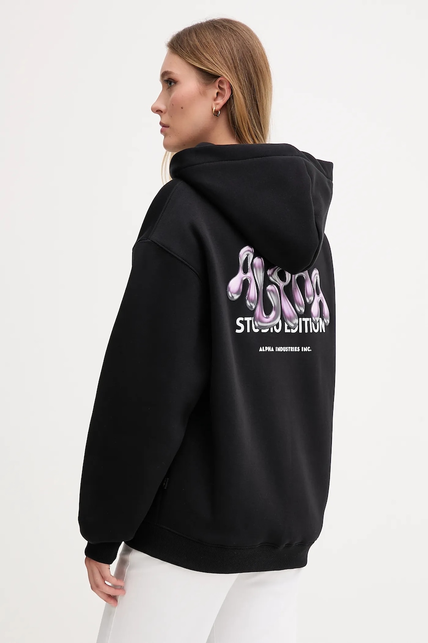 Alpha Industries bluză culoarea negru, cu glugă, cu imprimeu, 156042.03