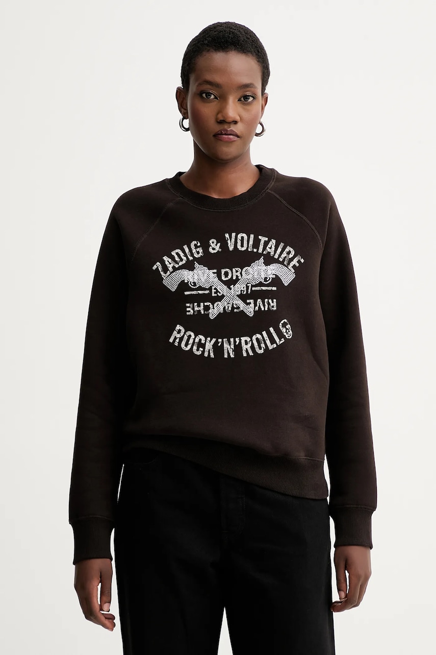 ZADIG&VOLTAIRE bluză culoarea maro, cu imprimeu, JWSS01661
