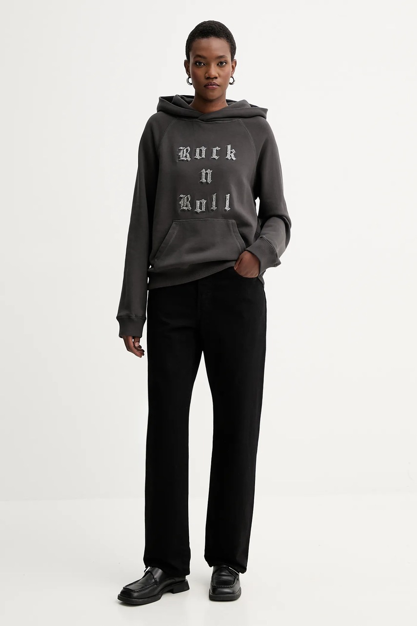 Хлопковая кофта ZADIG&VOLTAIRE цвет серый с капюшоном с аппликацией JWSS01607