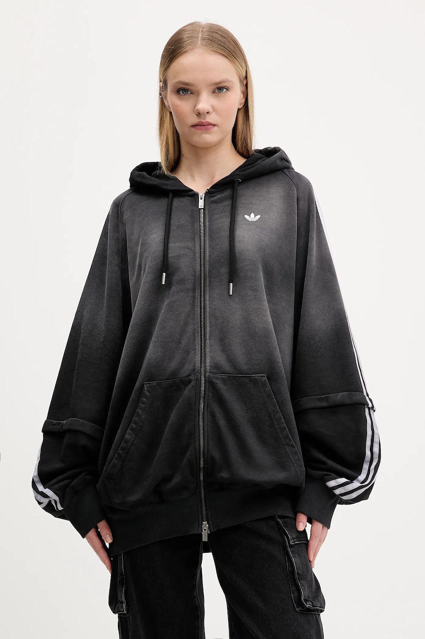 adidas Originals hanorac de bumbac Oversized Hoodie culoarea negru, cu glugă, KE9806
