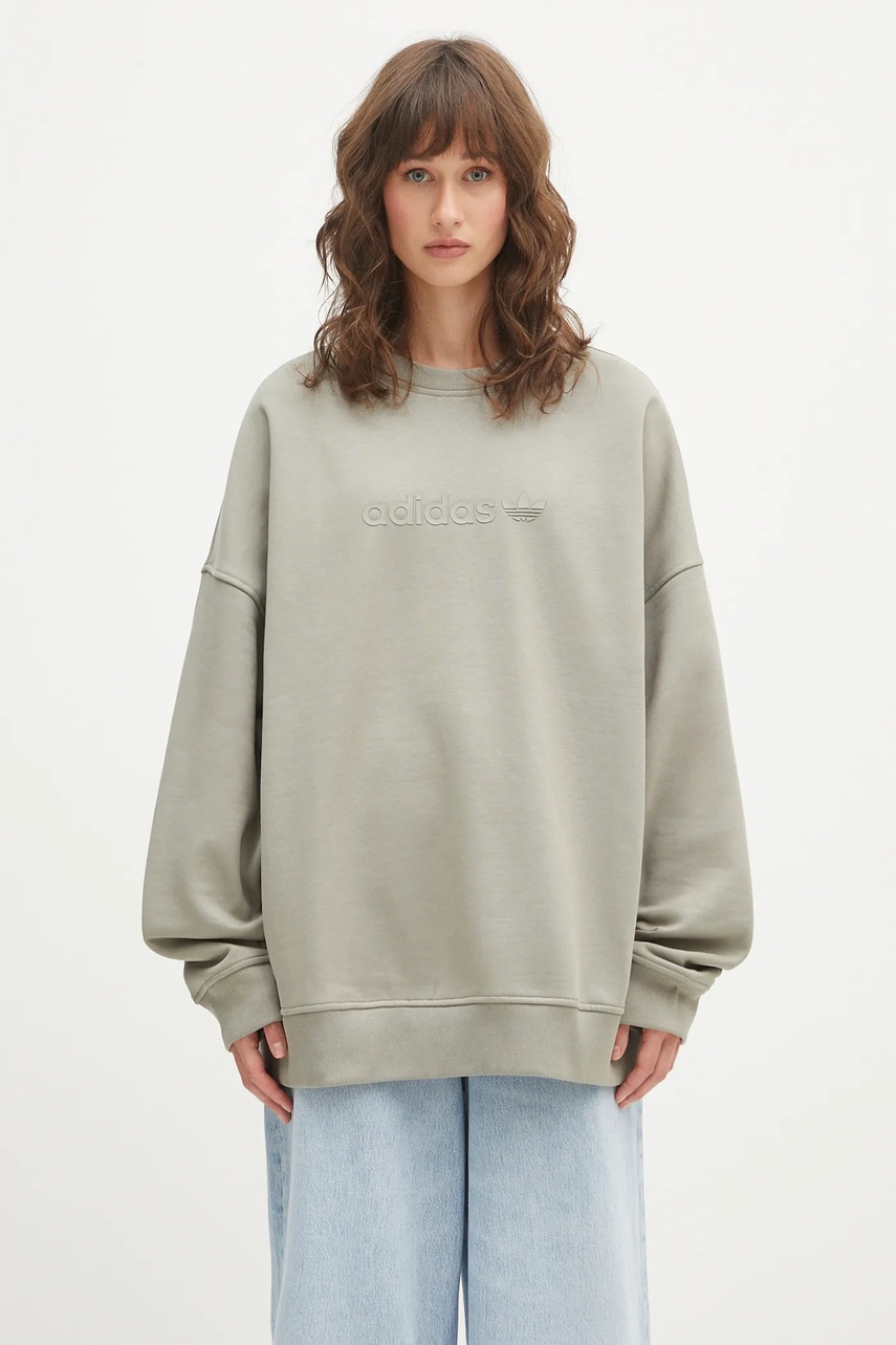 adidas Originals bluza Ess Lin Crew damska kolor zielony z aplikacją JW1017