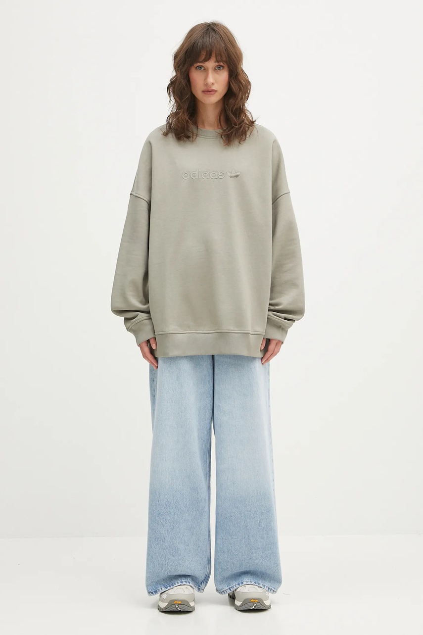 adidas Originals bluza Ess Lin Crew damska kolor zielony z aplikacją JW1017