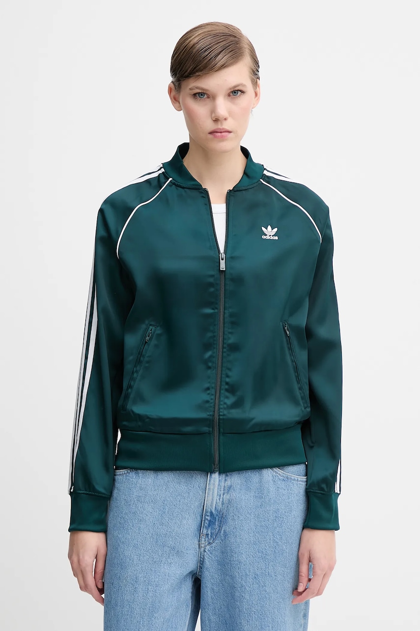 adidas Originals bluză Sst Satin Tt culoarea verde, cu imprimeu, JZ6732