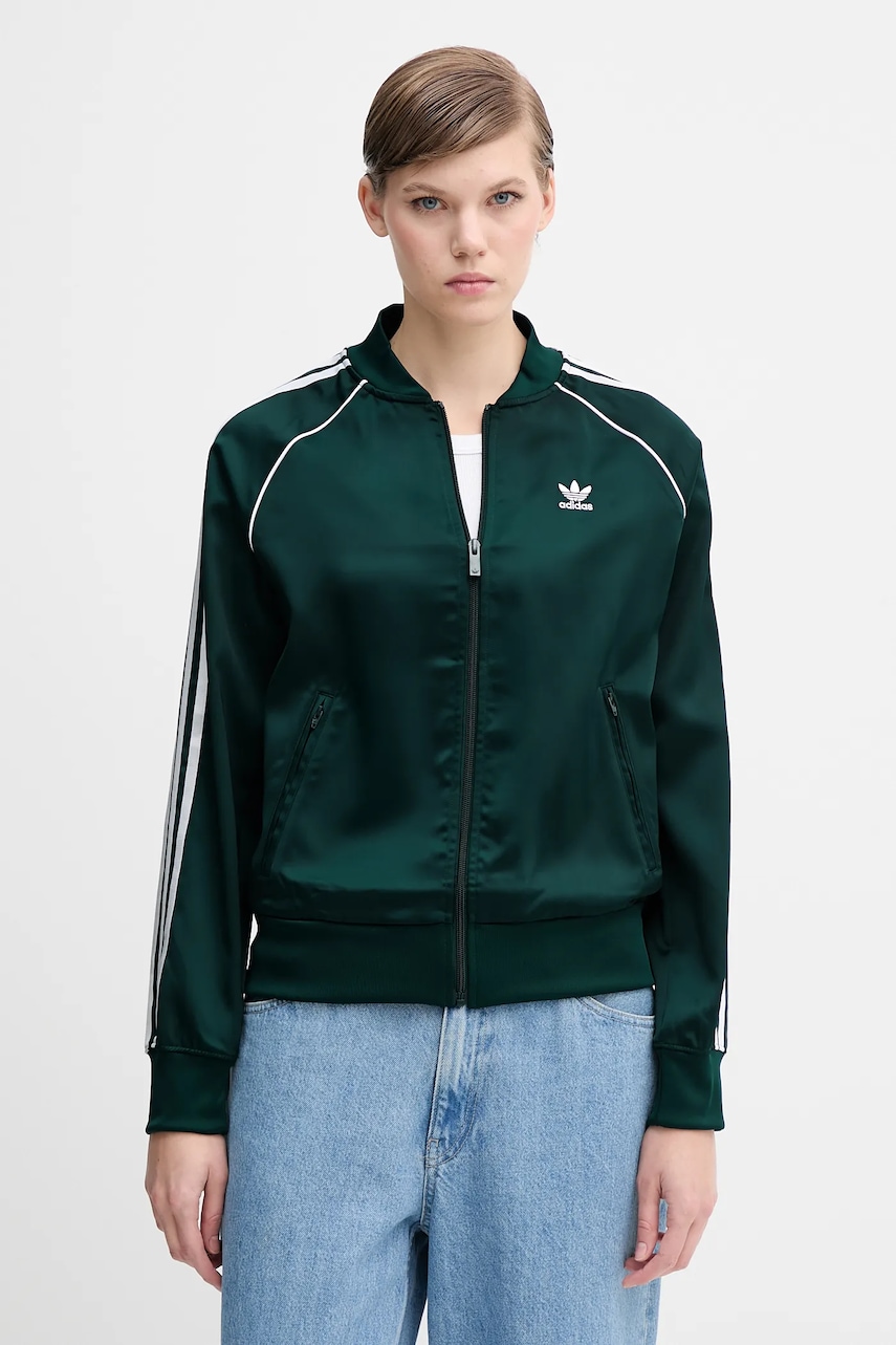 adidas Originals bluză Sst Satin Tt culoarea verde, cu imprimeu, JZ6732