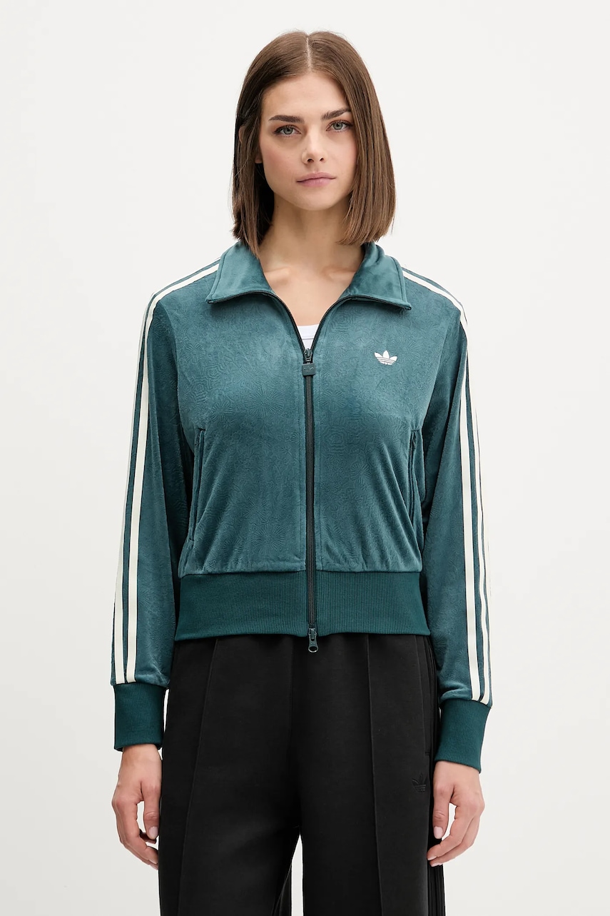 adidas Originals bluză din velur Fb Liberty Tt culoarea verde, cu imprimeu, JW5267