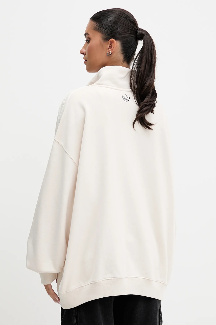 Хлопковая кофта adidas Originals Quarter Zip цвет бежевый с капюшоном с аппликацией KF2310