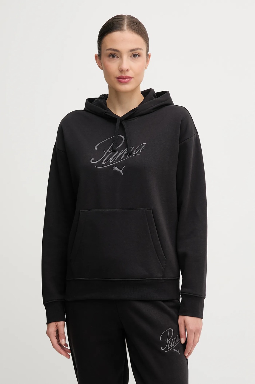 Puma bluză culoarea negru, cu glugă, cu imprimeu, 688072