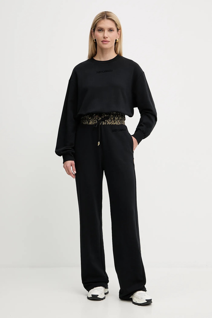 Хлопковая кофта Just Cavalli цвет чёрный однотонная 79PAIE20 CF100