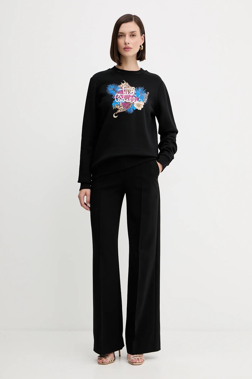 Хлопковая кофта Just Cavalli цвет чёрный с принтом 79PAIE24 CF102
