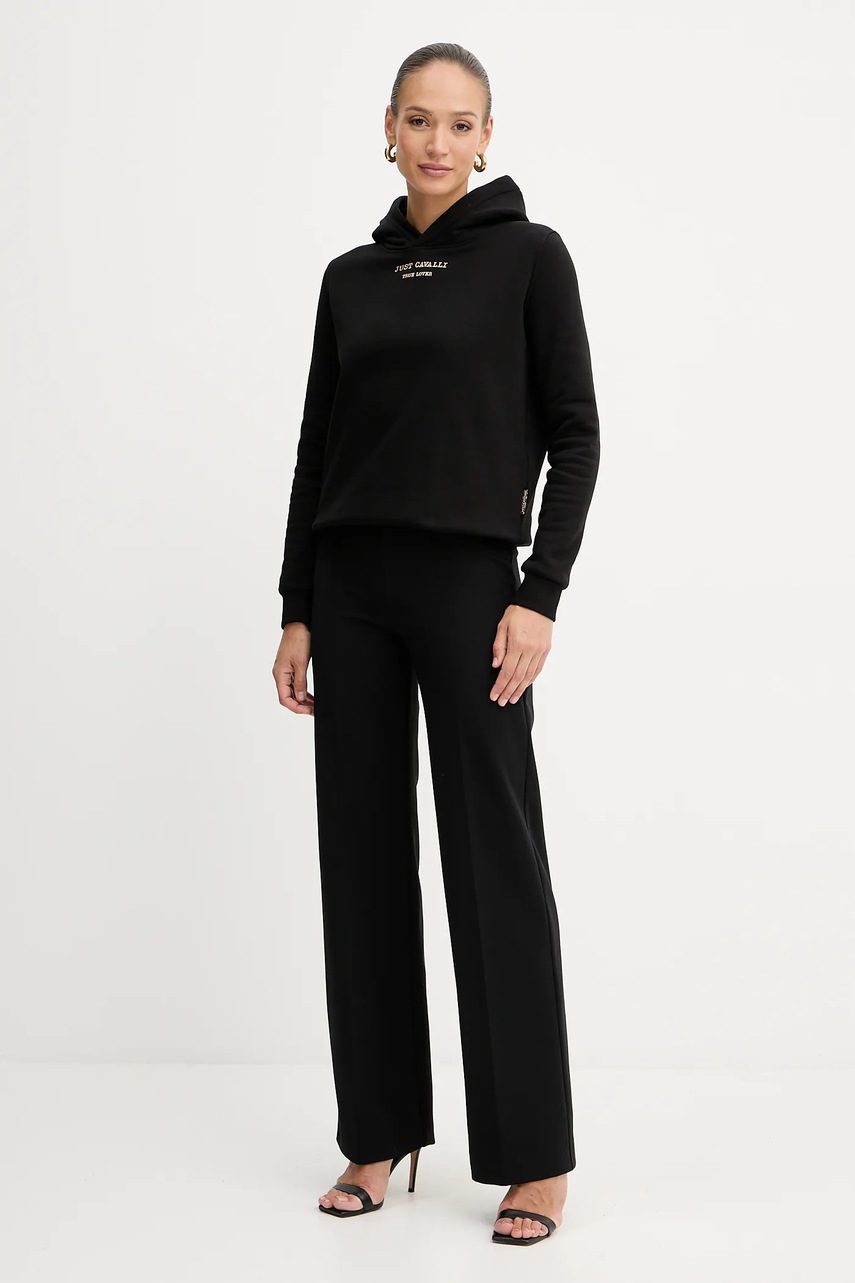 Хлопковая кофта Just Cavalli цвет чёрный с капюшоном с принтом 79PAIT01 CF502