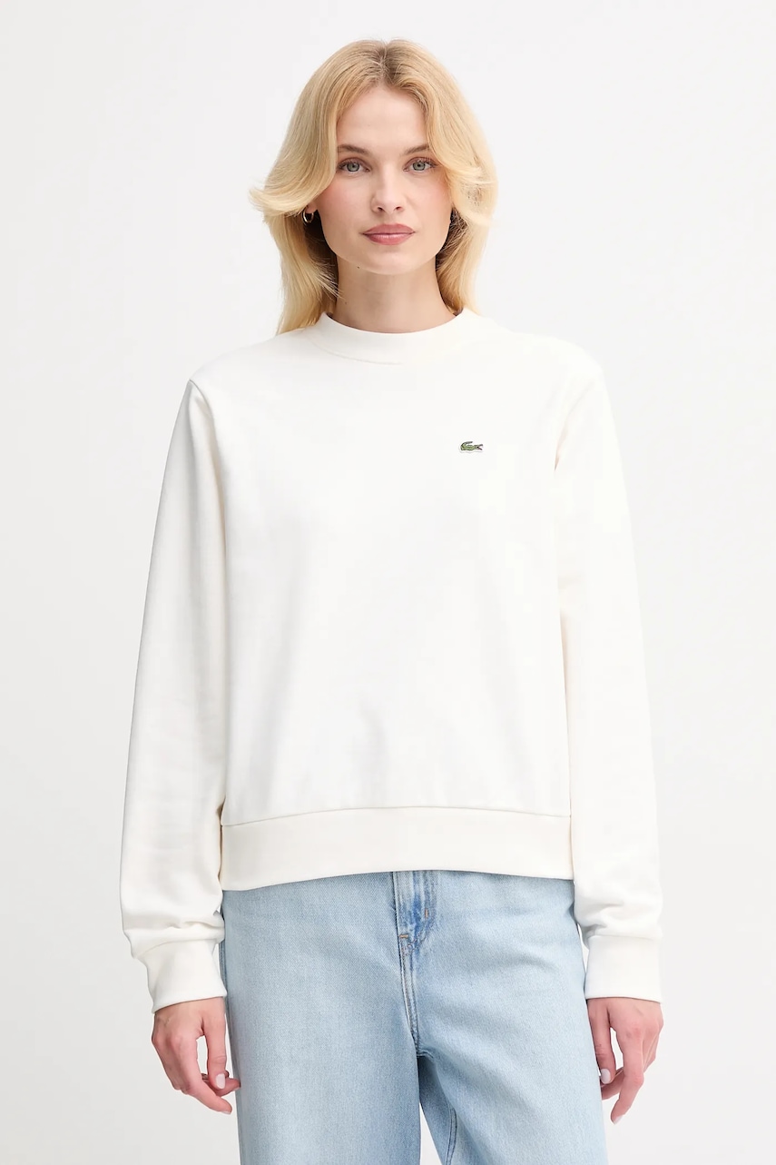 Lacoste hanorac de bumbac culoarea bej, neted, SF5270