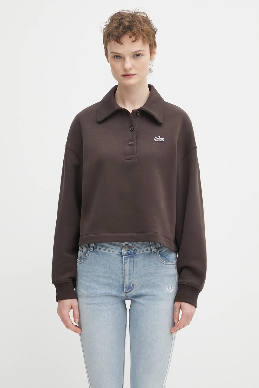 Lacoste hanorac de bumbac culoarea maro, uni, SF5275