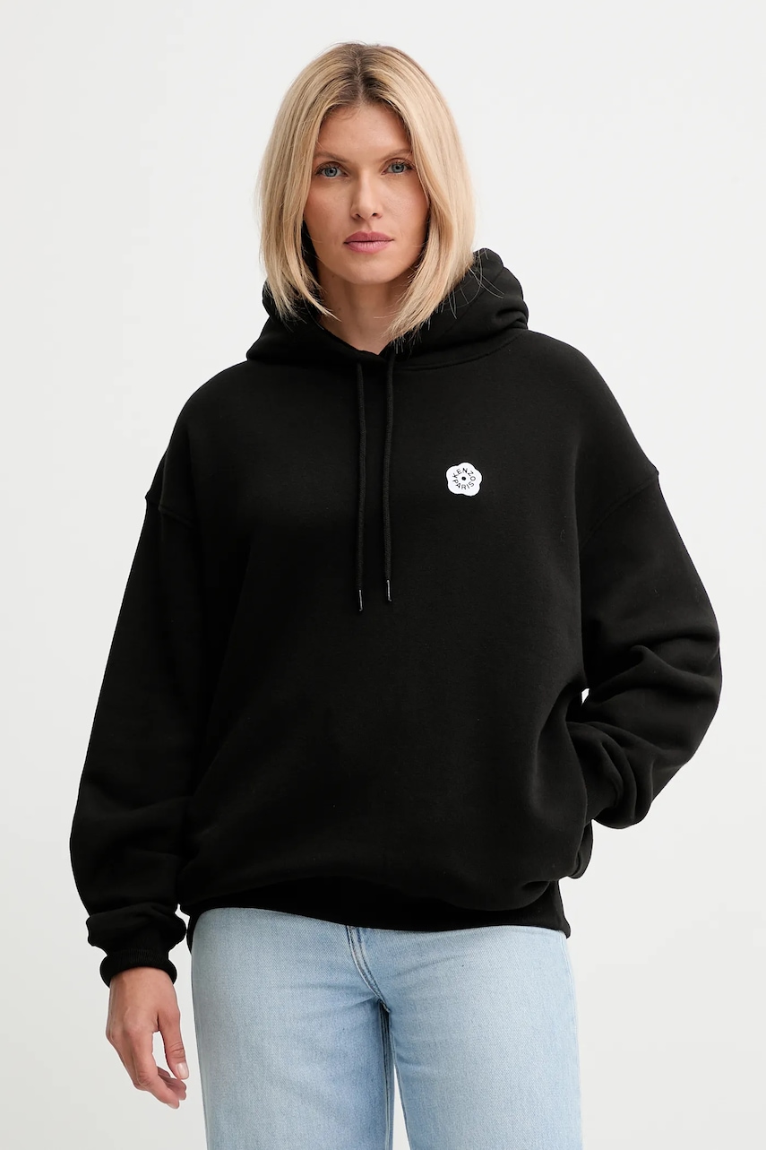 Kenzo hanorac de bumbac culoarea negru, cu glugă, cu imprimeu, FF62HO4534MB