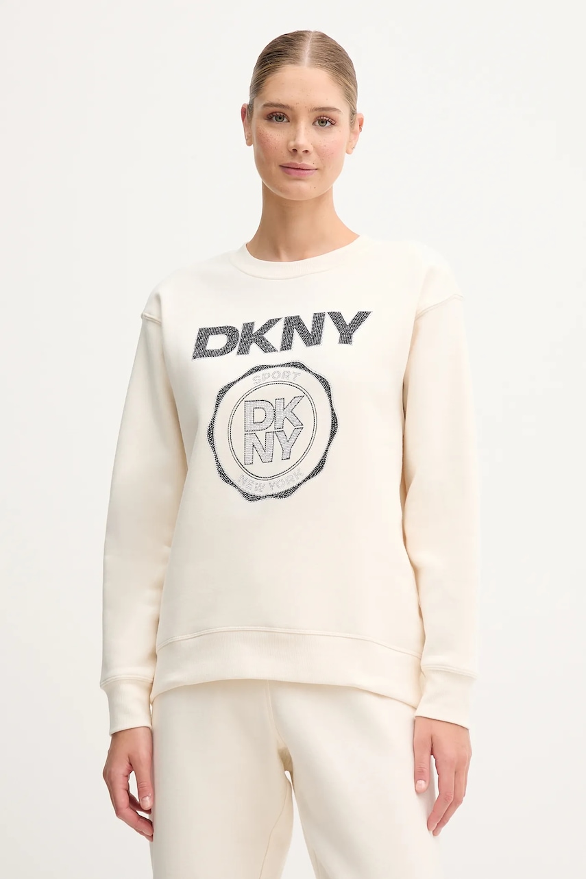 Dkny bluză culoarea bej, cu imprimeu, DP5T1340