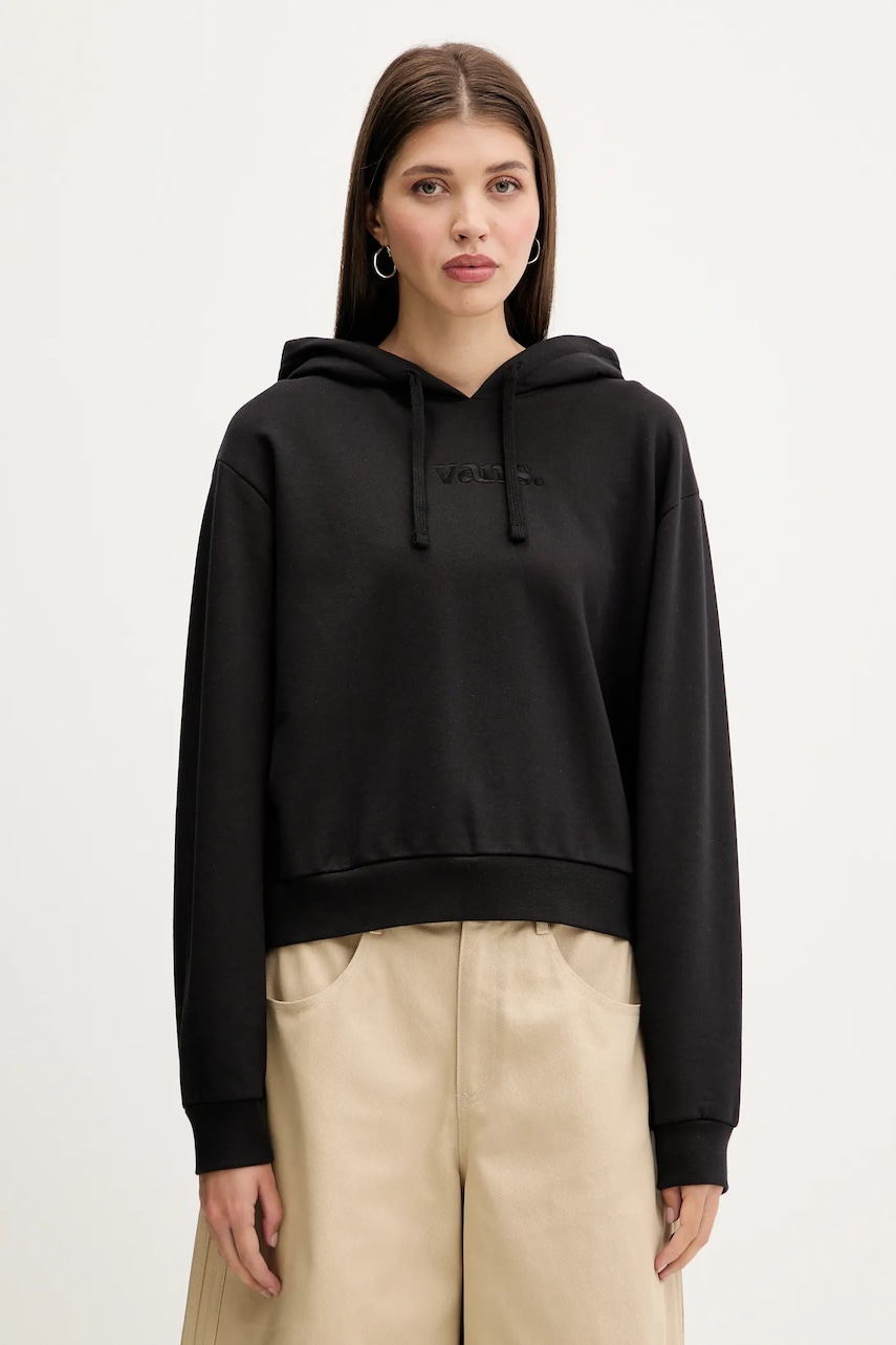 Vans hanorac de bumbac culoarea negru, cu glugă, uni, VN000RAHBLK1
