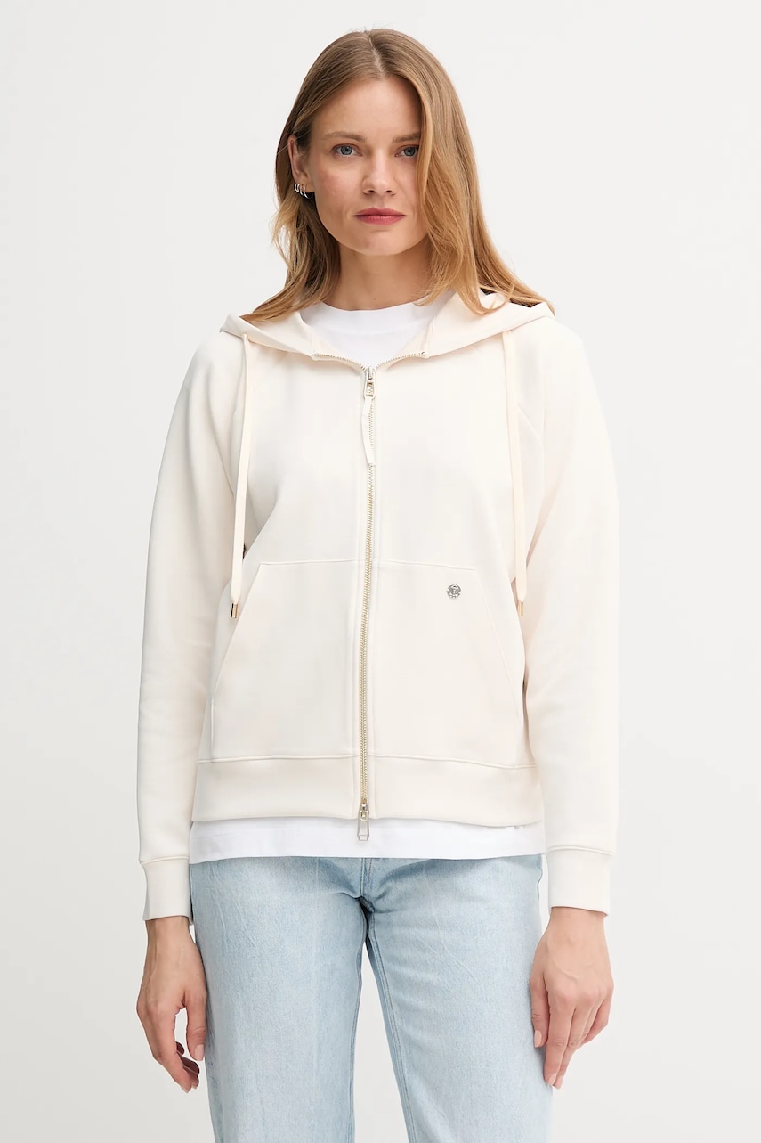 Joop! bluză culoarea bej, cu glugă, uni, 30048712 Joop! bluză culoarea bej, cu glugă, uni, 30048712