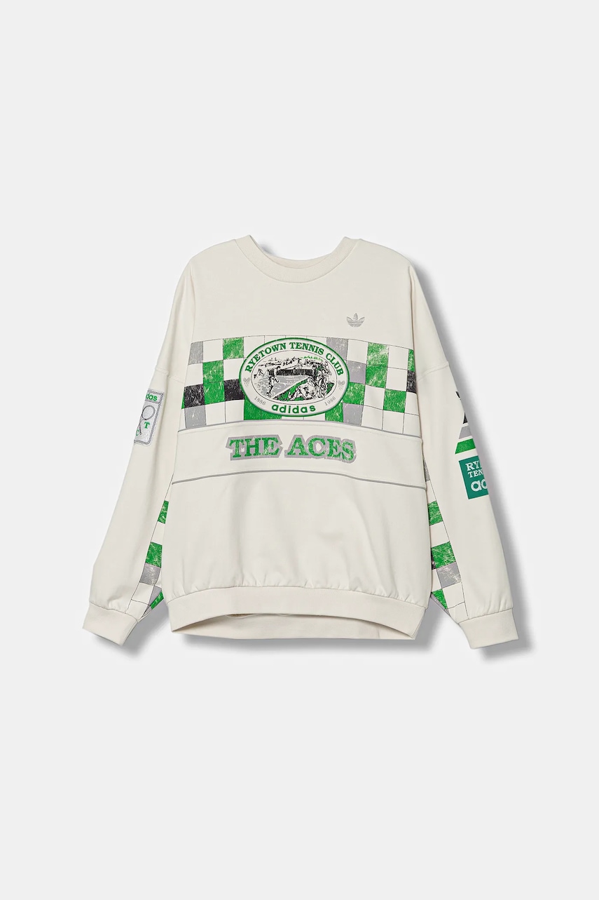 adidas Originals hanorac de bumbac Court Crew culoarea alb, cu glugă, cu imprimeu, JW0149