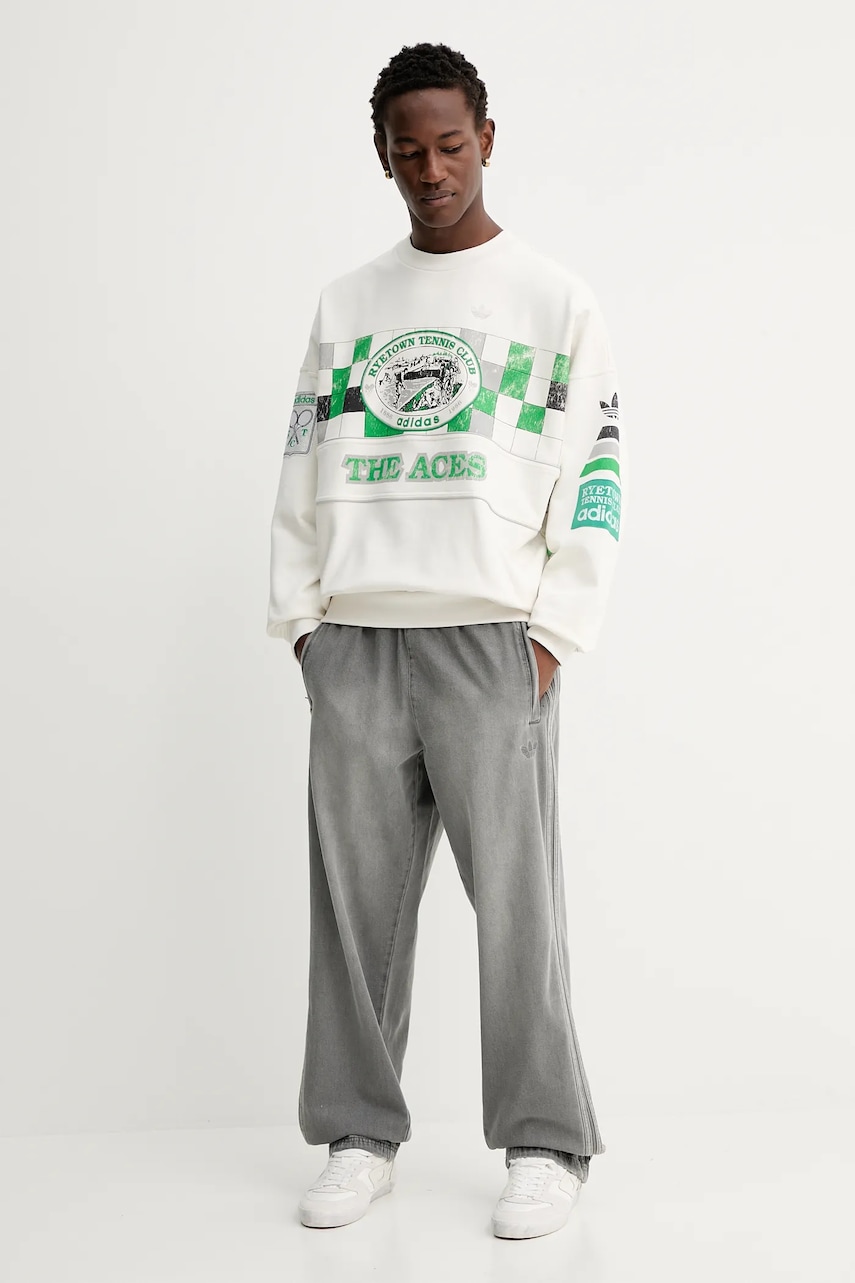 Хлопковая кофта adidas Originals Court Crew цвет белый с капюшоном узор JW0149 Хлопковая кофта adidas Originals Court Crew цвет белый с капюшоном узор JW0149