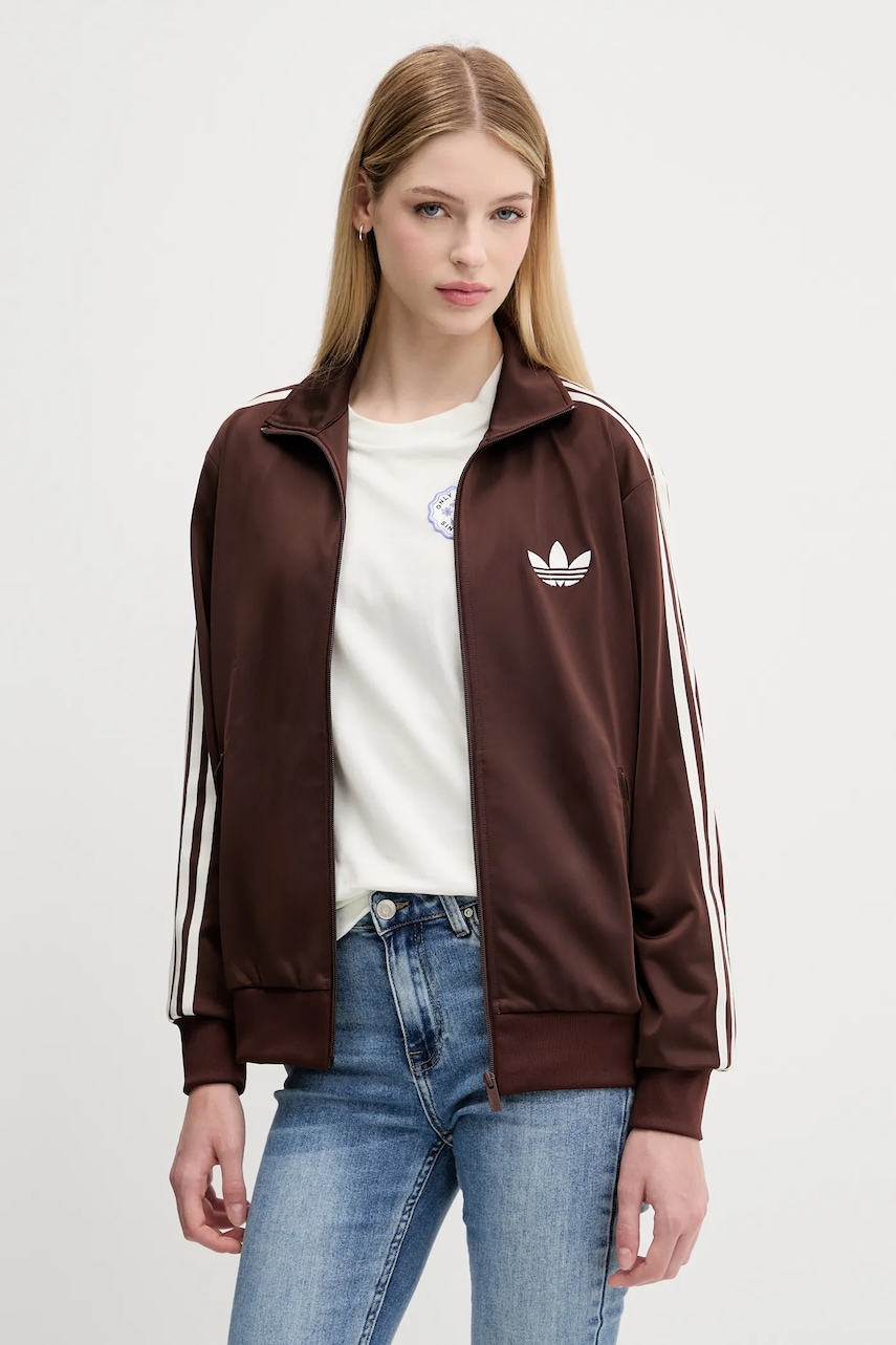 adidas Originals bluză Firebird culoarea maro, cu imprimeu, KH1593