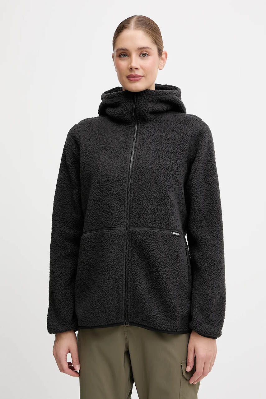 Haglöfs hanorac fleece Funäs culoarea negru, cu glugă, uni, 607818
