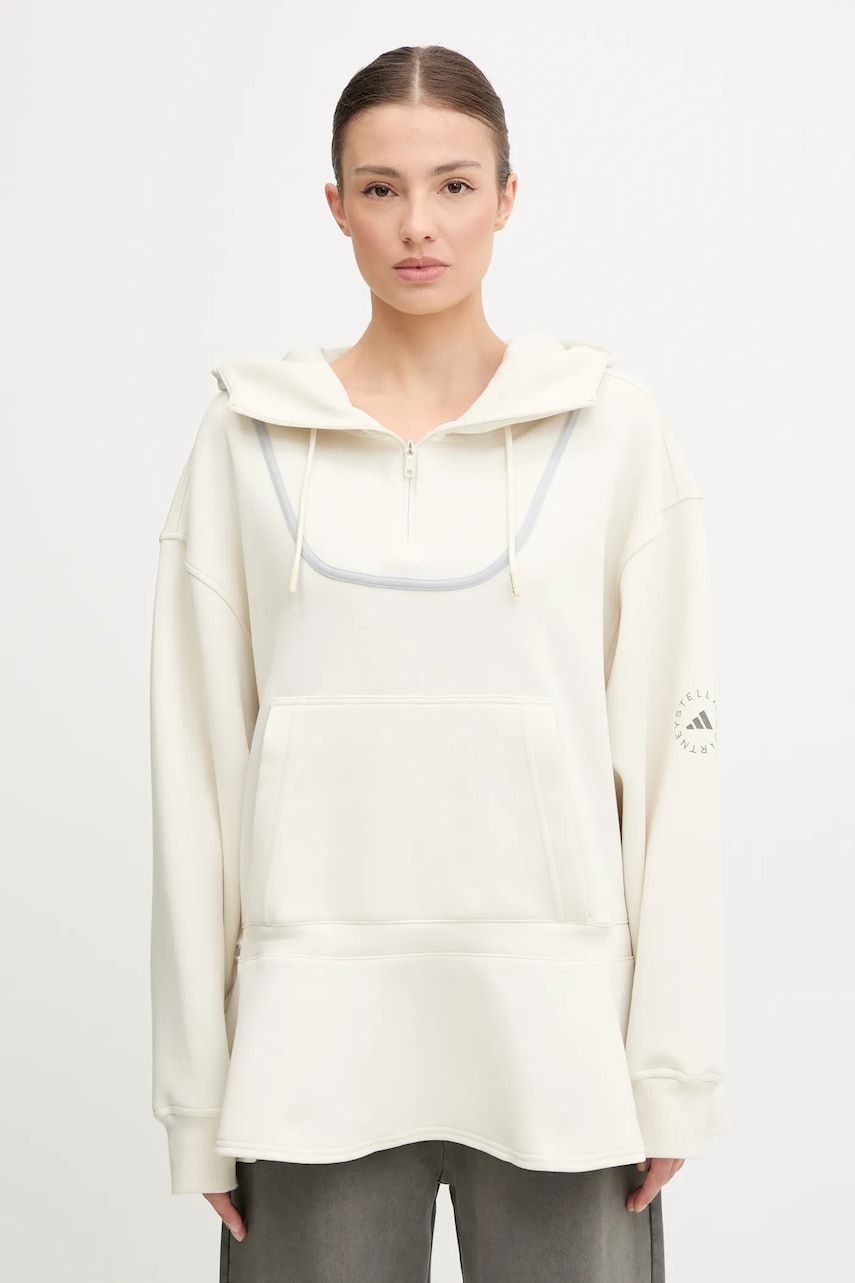 adidas by Stella McCartney hanorac de antrenament culoarea bej, cu glugă, uni, JX9108