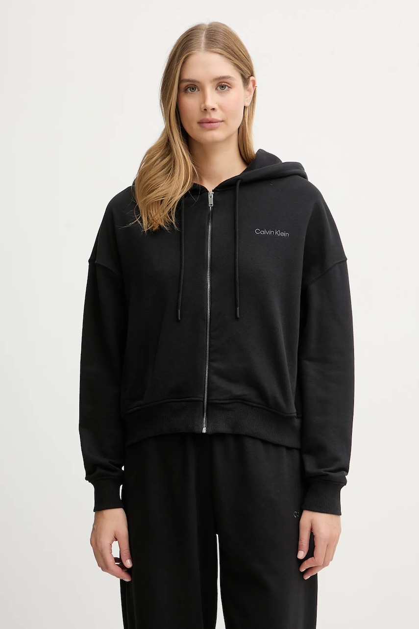 

Домашен суичър Calvin Klein Underwear в черно с качулка с изчистен дизайн LV00QS7513, Черен
