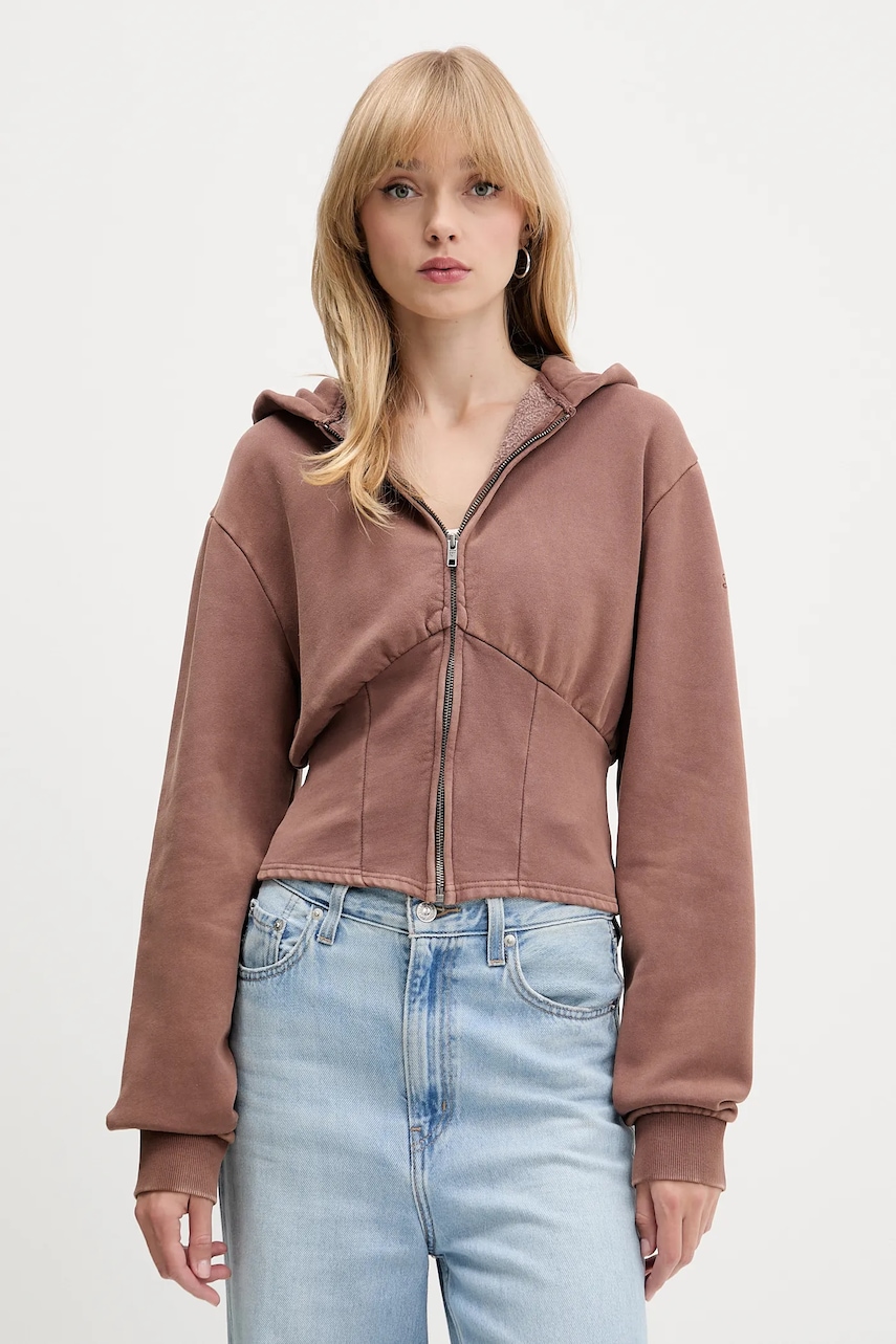 Levně Mikina Guess Originals dámská, hnědá barva, s kapucí, melanžová, W5BQ29 K4110