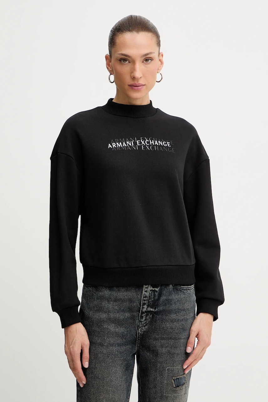 Armani Exchange hanorac de bumbac culoarea negru, cu imprimeu, XW000787 AF16141