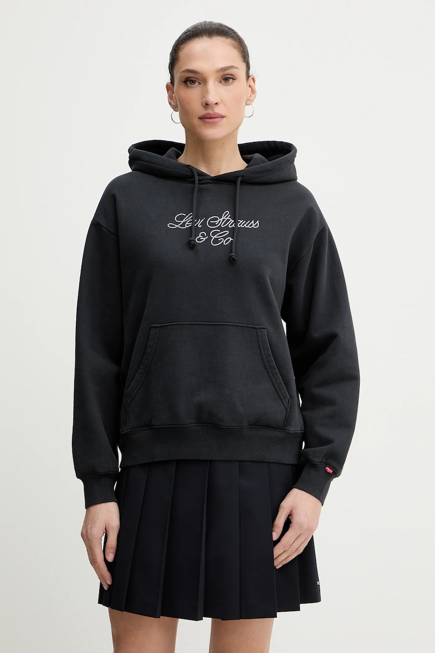 Levi's hanorac de bumbac culoarea gri, cu glugă, uni, A7296