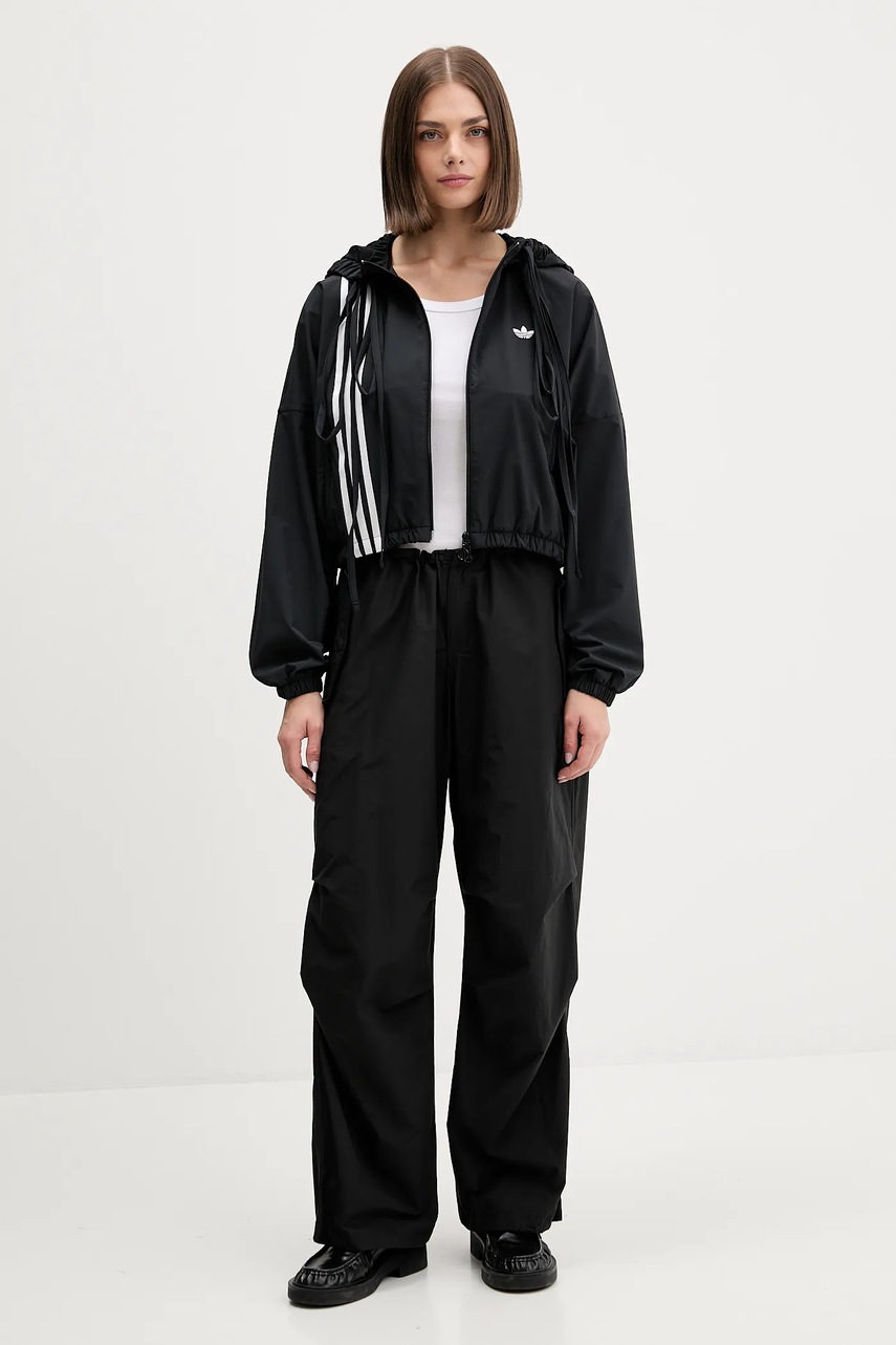 Кофта adidas Originals Ribbon Off Placed 3 Stripes Tracktop цвет чёрный с капюшоном с аппликацией JX2698