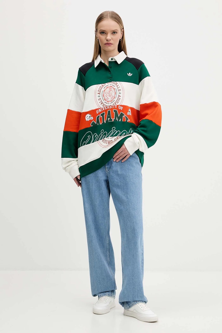 Хлопковая кофта adidas Originals MIAMI LS CREW цвет зелёный узор KF2329