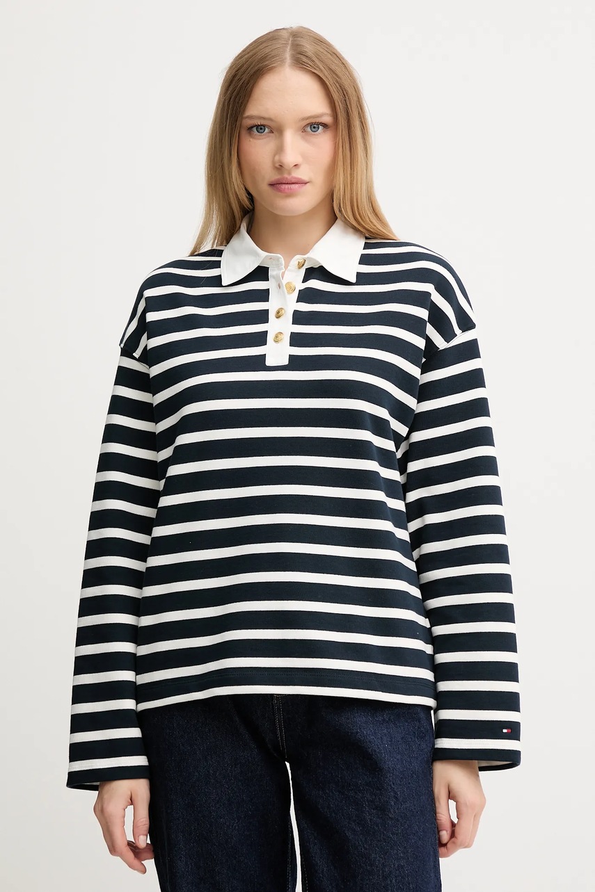 Levně Bavlněná mikina Tommy Hilfiger dámská, tmavomodrá barva, vzorovaná, WW0WW47457