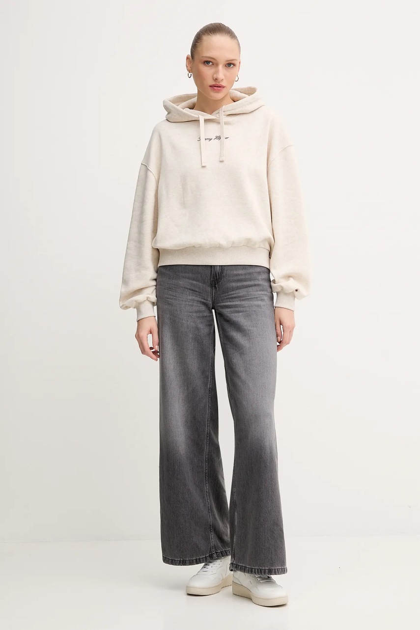 Кофта Tommy Hilfiger цвет бежевый с капюшоном с принтом WW0WW47459
