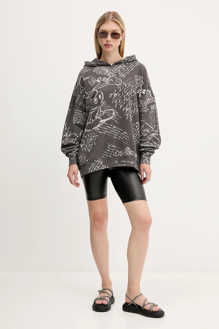 Βαμβακερή μπλούζα Desigual LETTERS MICKEY γυναικεία, χρώμα: γκρι, με κουκούλα, 25WWSK03 φωτογραφία