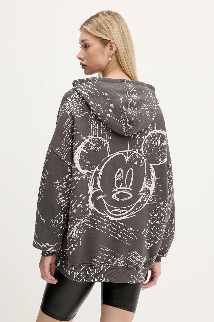 Βαμβακερή μπλούζα Desigual LETTERS MICKEY γυναικεία, χρώμα: γκρι, με κουκούλα, 25WWSK03 φωτογραφία