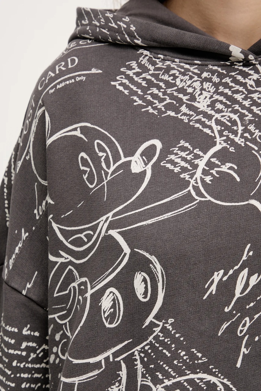 Βαμβακερή μπλούζα Desigual LETTERS MICKEY γυναικεία, χρώμα: γκρι, με κουκούλα, 25WWSK03 φωτογραφία