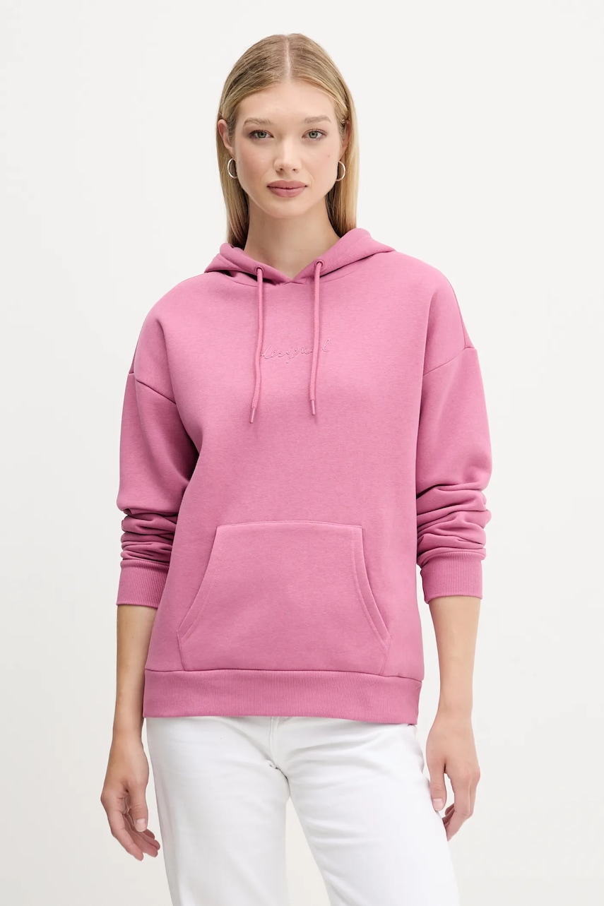Desigual bluză BASIC culoarea roz, cu glugă, uni, 25WWSK13
