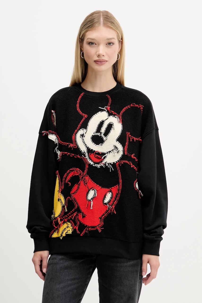 Desigual bluză HELLO MICKEY culoarea negru, cu imprimeu, 25WWSK14