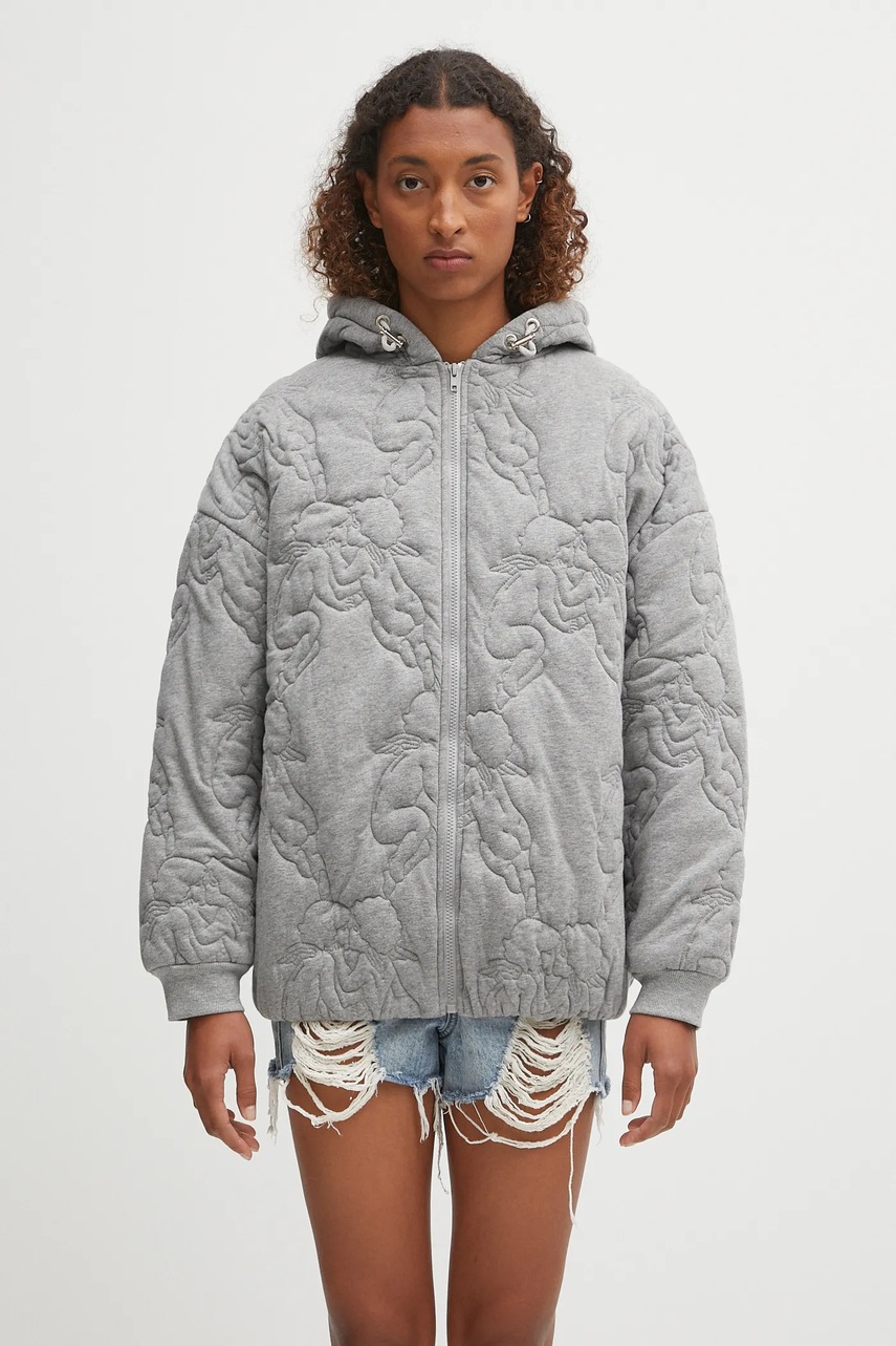 Bunda Fiorucci Kissing Angels Quilted dámská, šedá barva, přechodná, oversize, W02FPSHO092CJ05GY01