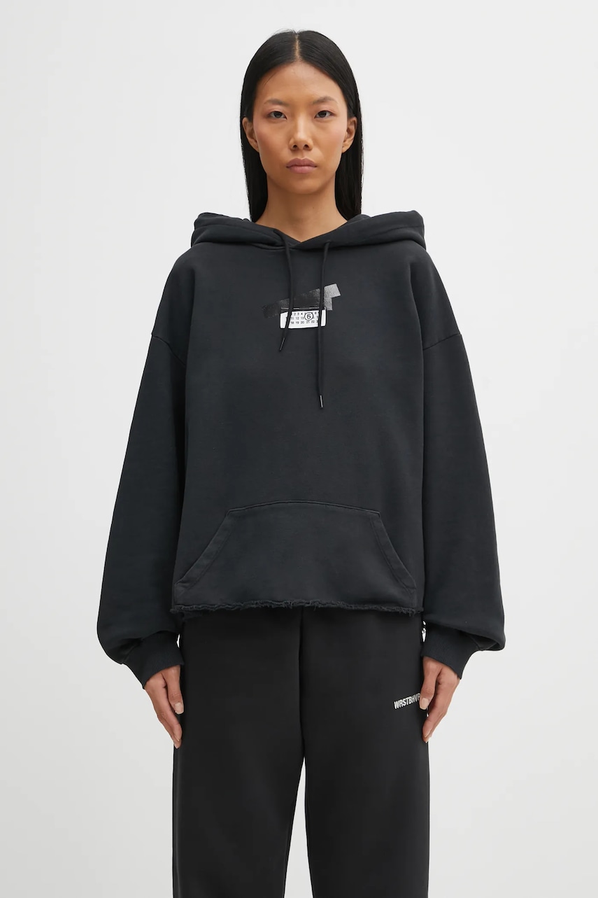 MM6 Maison Margiela hanorac de bumbac culoarea negru, cu glugă, uni, S62GU0142.M25024.899