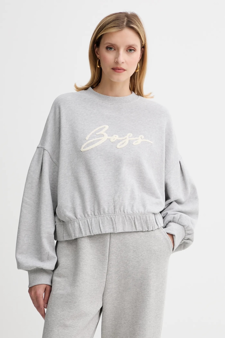 BOSS Orange hanorac de bumbac culoarea gri, melanj, 50547796