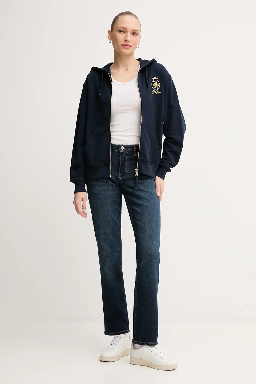 Хлопковая кофта Tommy Hilfiger цвет синий с капюшоном с аппликацией WW0WW46126